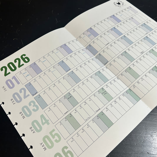 2026 Annual Fold Out Calendar for Letter Sized, Discbound Daily Dashboard