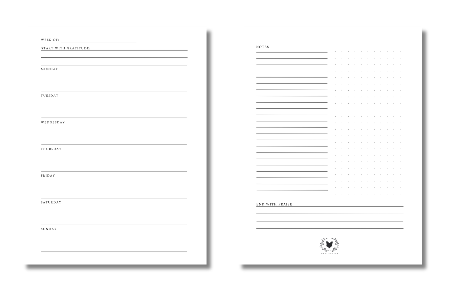 Weekly Dashboard Insert| Undated Letter Size Discbound Annual Planner + Journal