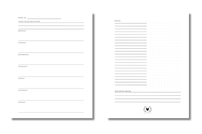 Weekly Dashboard Insert| Undated Letter Size Discbound Annual Planner + Journal