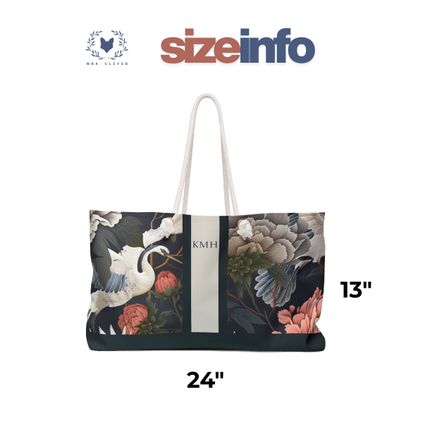 Crane and Peony Floral Weekender Bag | Large Canvas Travel Tote | Mahjong Bag