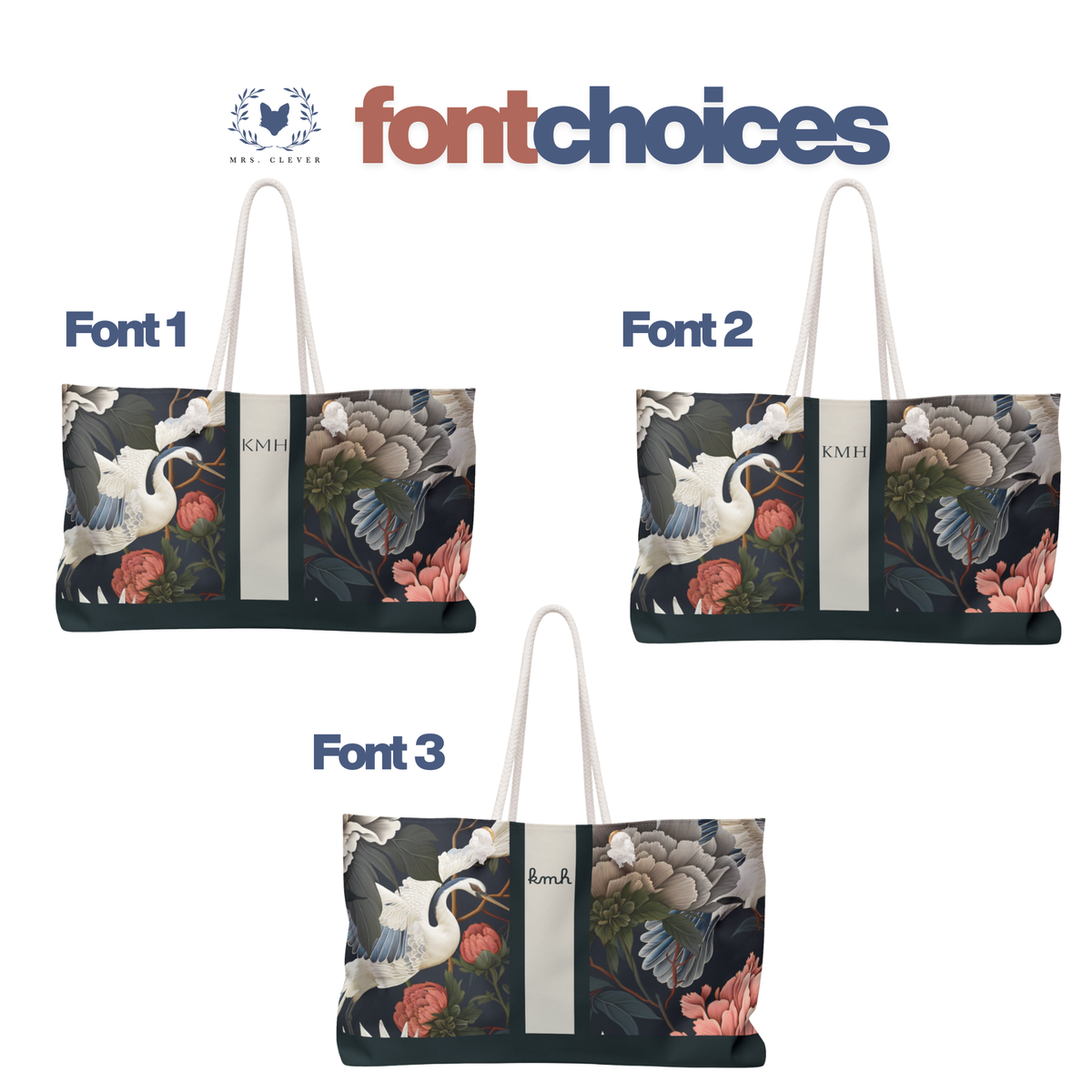 Crane and Peony Floral Weekender Bag | Large Canvas Travel Tote | Mahjong Bag