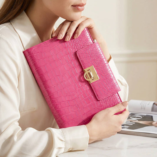 Martha A5 Binder- Pink Embossed Croc