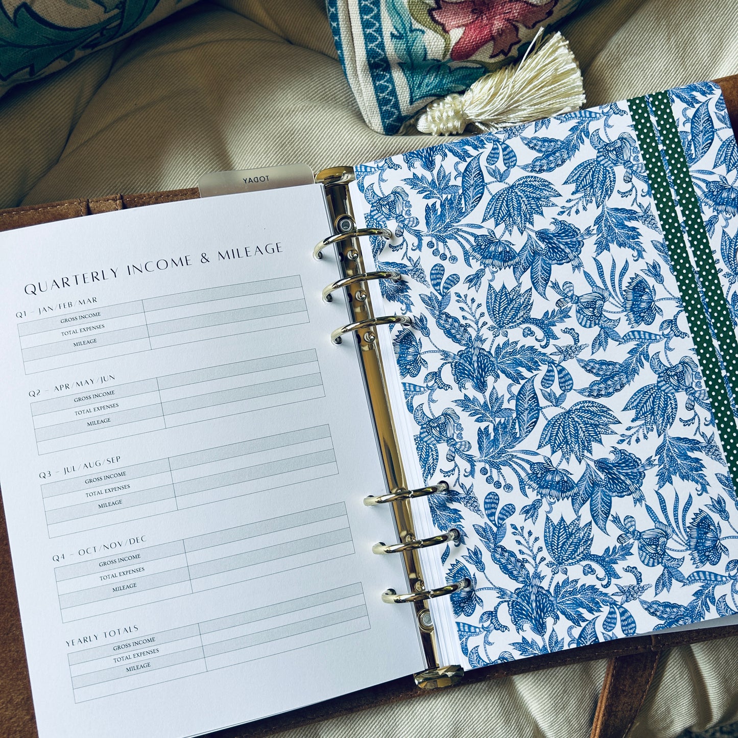 Tab Divider Set for A5 Sized, Ring Binder: Charleston Vine