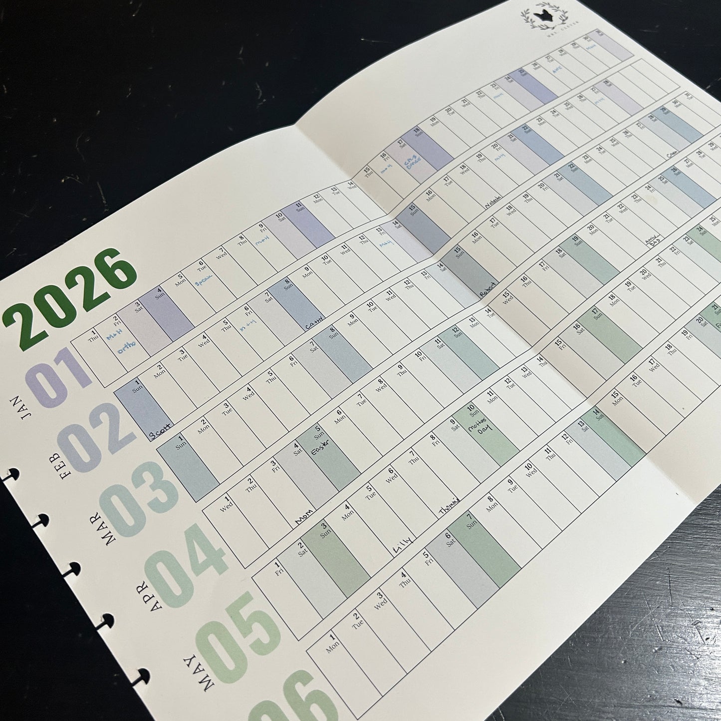 2026 Annual Fold Out Calendar for Letter Sized, Discbound Daily Dashboard