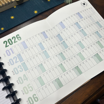 2026 Annual Fold Out Calendar for Letter Sized, Discbound Daily Dashboard