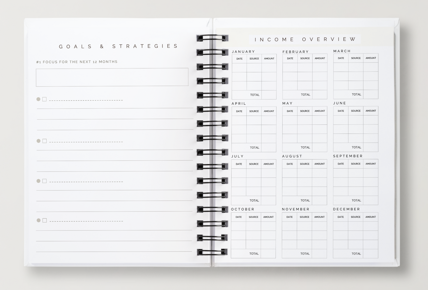 Undated Budget Planner | Spiral-Bound Finance Companion